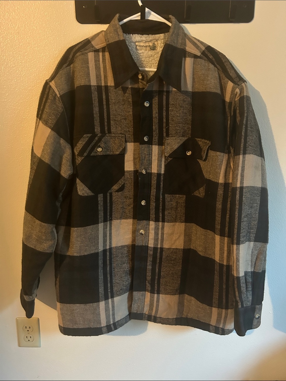 Vintage Sears FieldMaster L Men's Brown/Tan Plaid Sherpa-Lined Utility Jacket